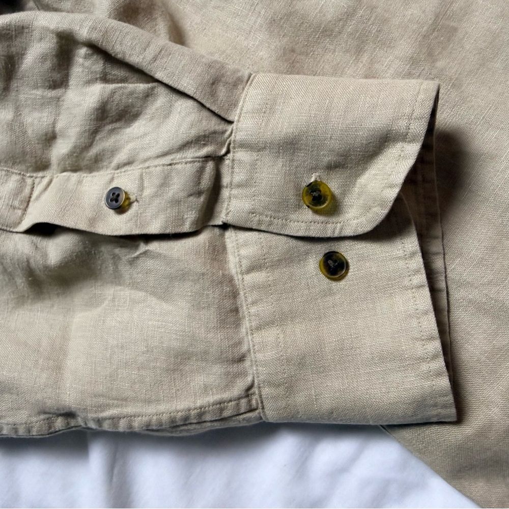 RALPH LAUREN Women’s 100% Linen Roll Tab Long Sleeve Button Down Shirt Tan XL - Picture 10 of 12
